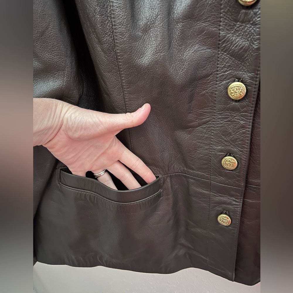 Mods Spiegel Dark Brown Leather Jacket With Gold Buttons Women’s Size 24 - Picture 6 of 12